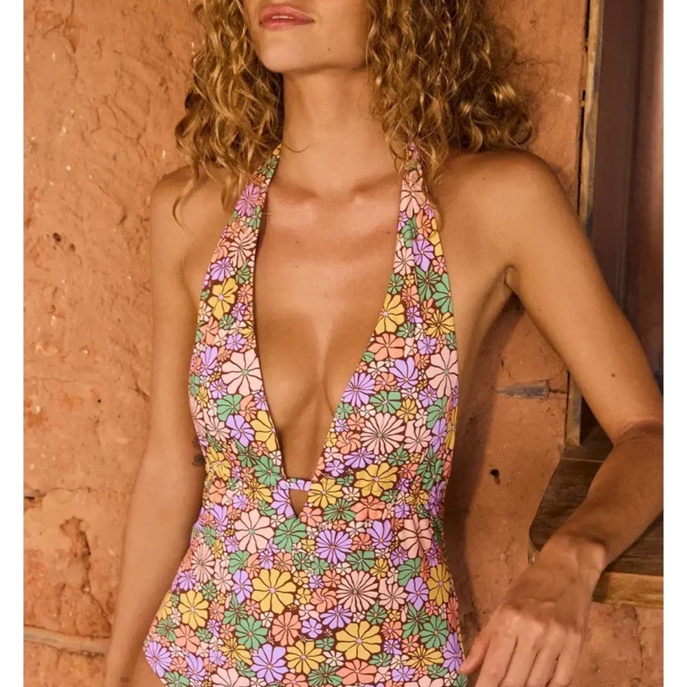 Roxy Floral One-Piece Swimsuit in Pink, Yellow, Green, Purple - Picture 5 of 5